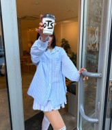 Льняна сорочка в смужку RAB-672A459