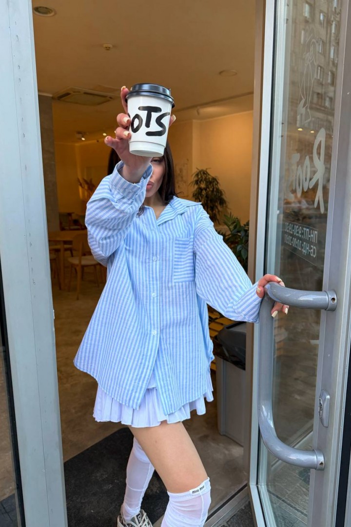 Льняна сорочка в смужку RAB-672A459