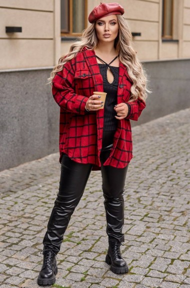 Красная рубашка в клетку женская  EY-551A22B27 Красная рубашка в клетку женская  EY-551A22B27