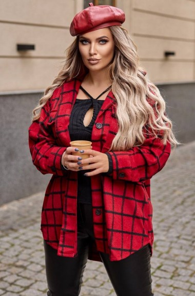 Красная рубашка в клетку женская  EY-551A22B27 Красная рубашка в клетку женская  EY-551A22B27