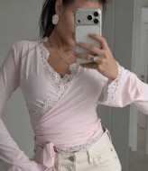 Блуза на запах з мереживом LOU-1341A550