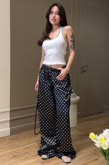 Легкие шелковые штаны в горошек MUS-157A420