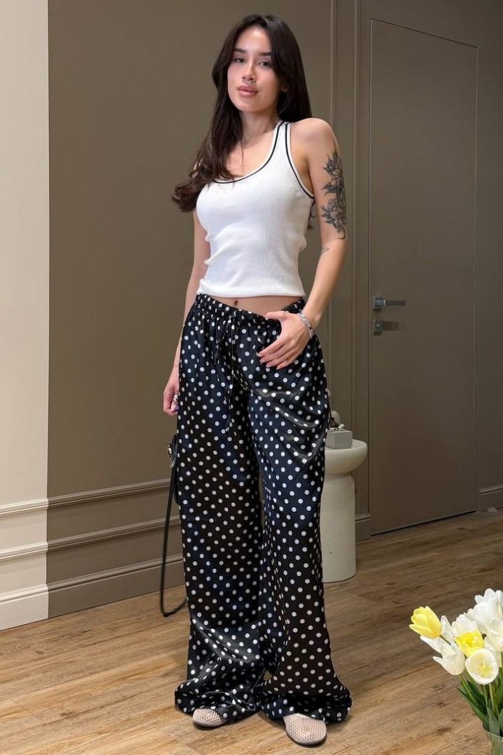 Легкие шелковые штаны в горошек MUS-157A420