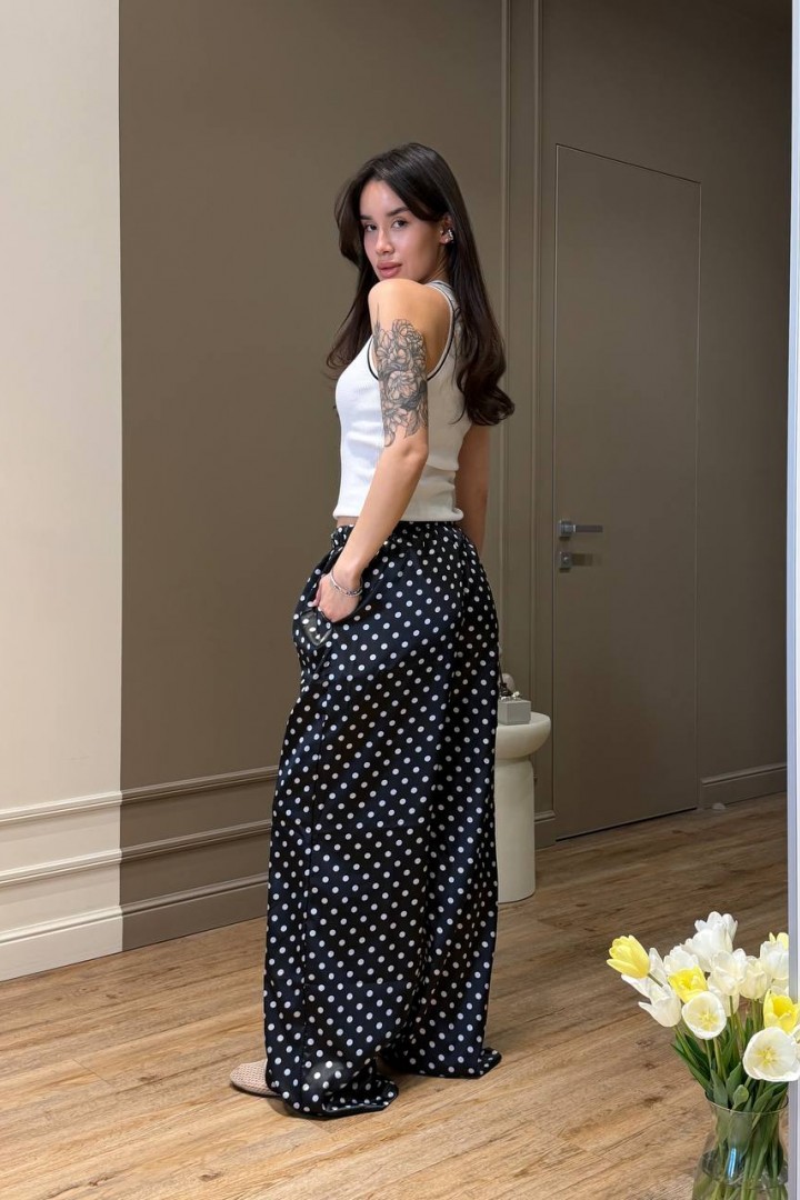 Легкие шелковые штаны в горошек MUS-157A420