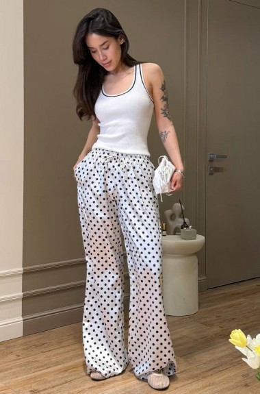 Легкие шелковые штаны в горошек MUS-157A420