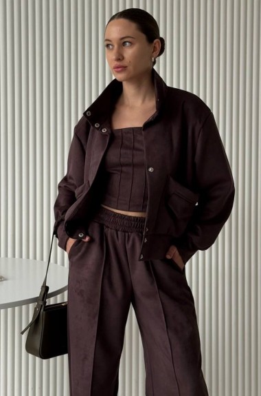 Костюм трійка бомбер на підкладці, топ та штани LOU-1556A1250 Костюм трійка бомбер на підкладці, топ та штани LOU-1556A1250