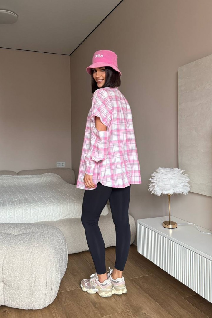 Рубашка клетка с рваными рукавами MIY-1059A549