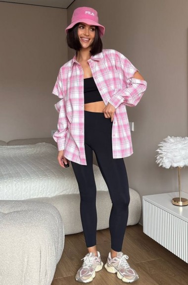 Рубашка клетка с рваными рукавами MIY-1059A549