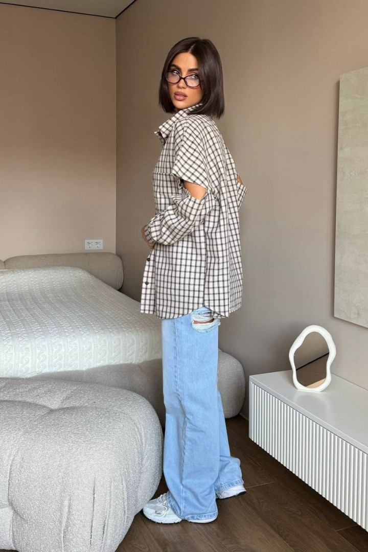 Рубашка клетка с рваными рукавами MIY-1059A549