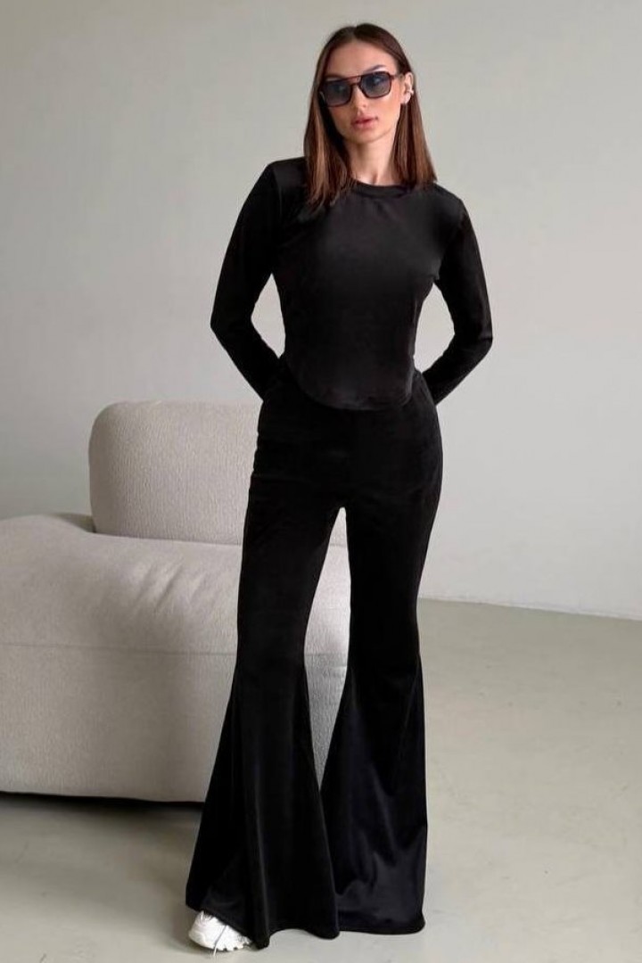 Велюровый костюм с брюками клеш UNO-085A750