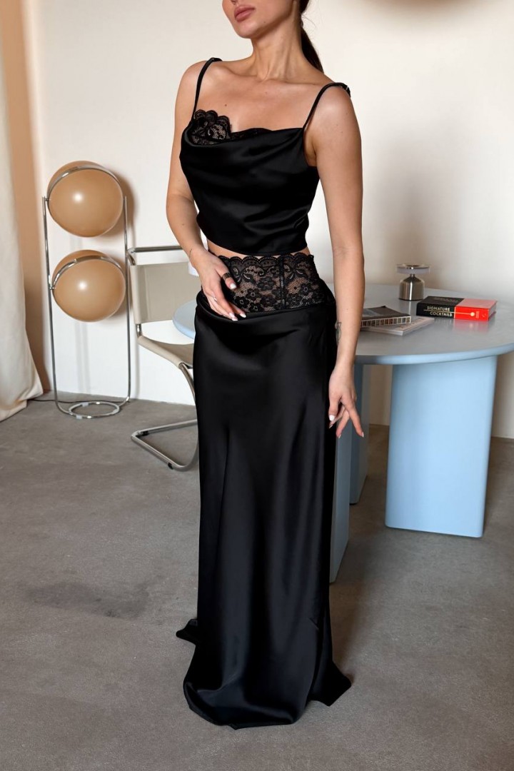 Шелковый комплект с кружевом UNO-083A850