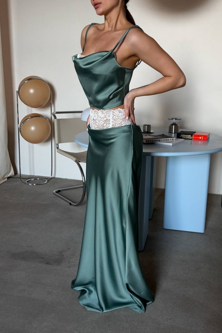 Шелковый комплект с кружевом UNO-083A850