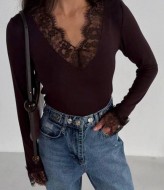 Женский лонгслив с кружевом UNO-088A350