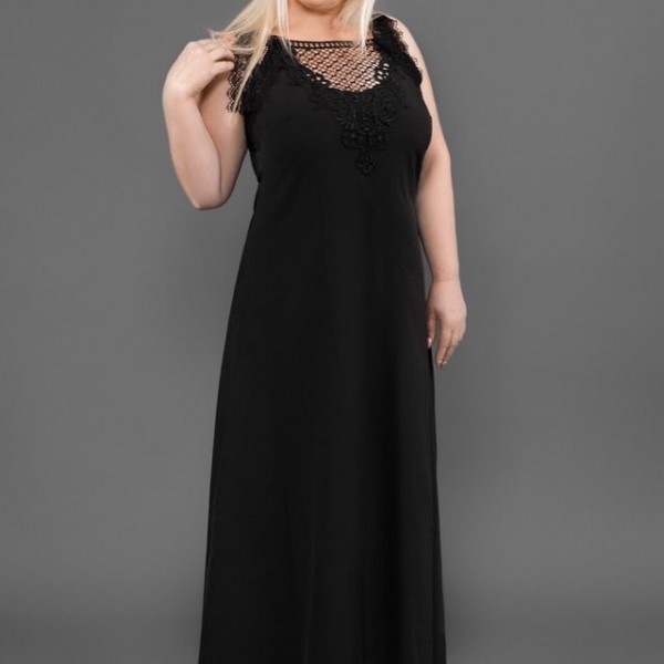 Черное вечернее платье в пол SVD-10A450