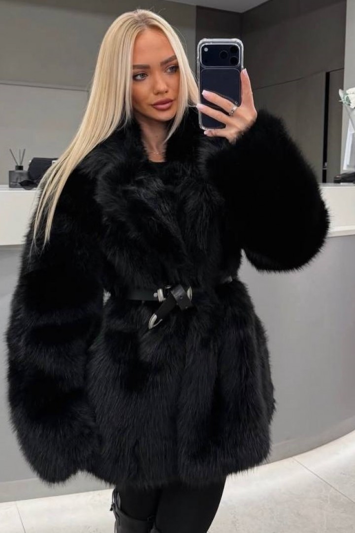 Эко шуба с поясом  ANN-615A2000 Эко шуба с поясом  ANN-615A2000