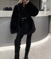 Эко шуба с поясом  ANN-615A2000 Эко шуба с поясом  ANN-615A2000