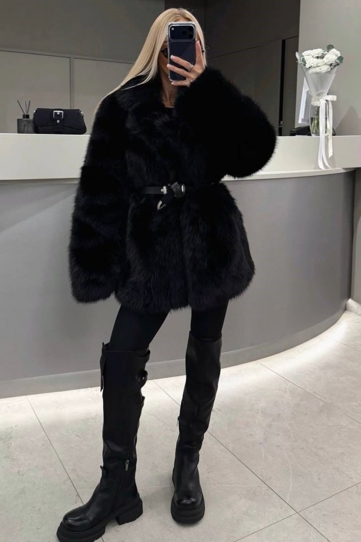 Эко шуба с поясом  ANN-615A2000 Эко шуба с поясом  ANN-615A2000