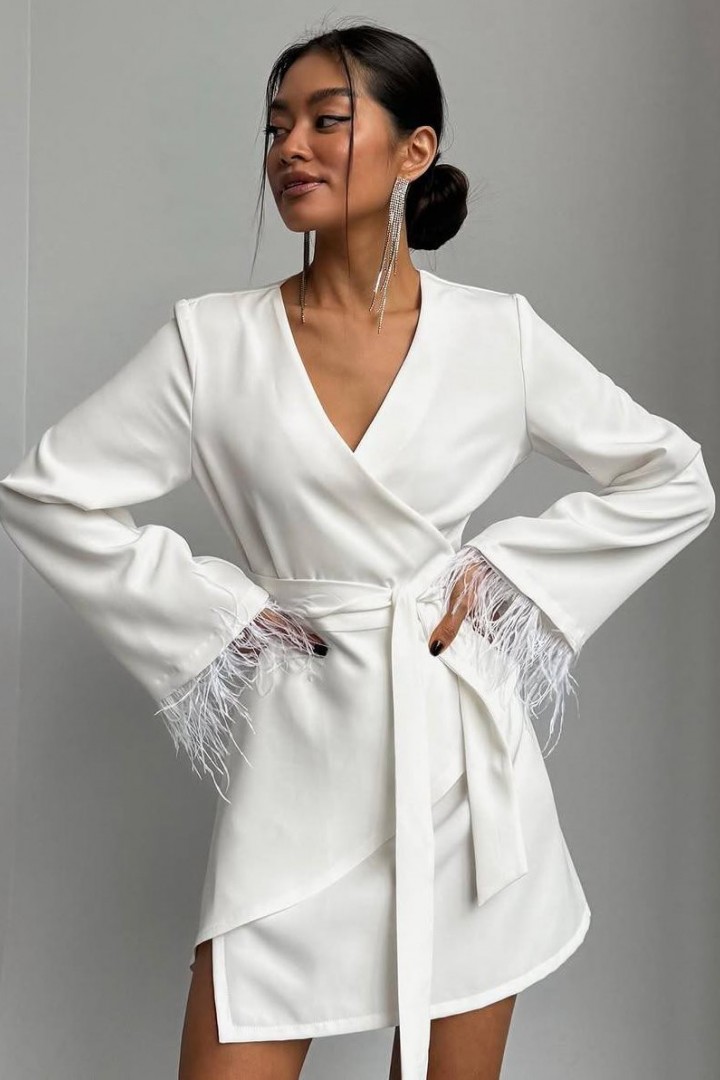 Сукня на запах з пірʼями MOK-644A720