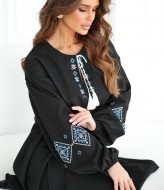 Черное льняное платье  KA-7514A850