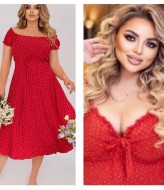 Платье в горошек с открытыми плечами YM-05658A11