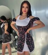 Платье комбинированное из двух тканей YLM-630A400