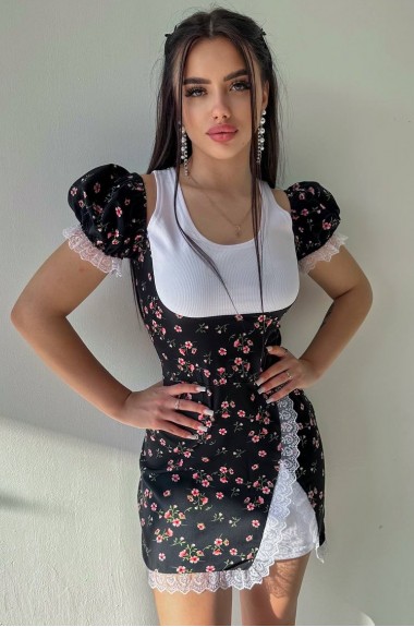 Платье комбинированное из двух тканей YLM-630A400