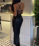 Шкіряна сукня  на бретелях JW-394A450