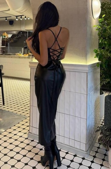 Кожаное платье на бретелях JW-394A450 Кожаное платье на бретелях JW-394A450