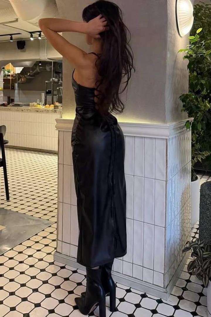 Шкіряна сукня  на бретелях JW-394A450