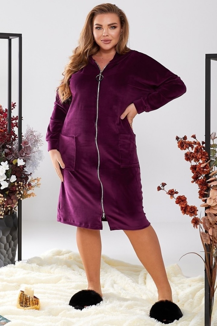 Велюровый халат женский на молнии VAL-1102A500