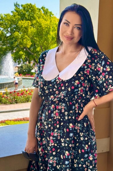 Платье в цветочек с белым воротником OLI-004A630