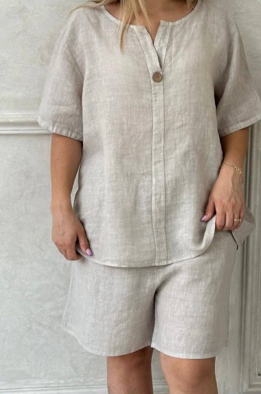 Женский льняной костюм с шортами NJ-EST-5656A400