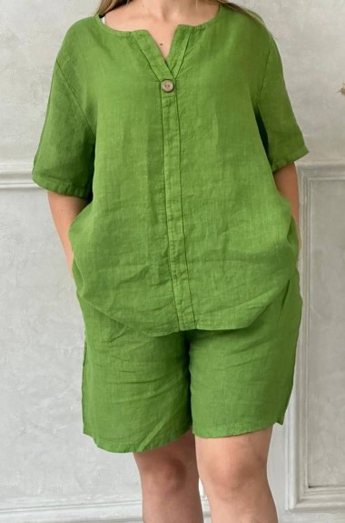 Женский льняной костюм с шортами EST-5656A400