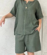 Женский льняной костюм с шортами EST-5656A400