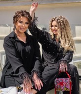 Брючный костюм с перьями YM-05782A20