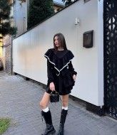 Черное платье с воланами AVB-0279A640