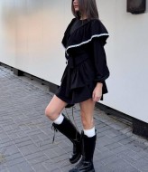 Черное платье с воланами AVB-0279A640