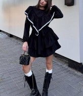 Черное платье с воланами AVB-0279A640