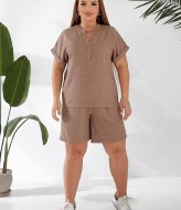 Летний льняной костюм с шортами  AO-2512A480