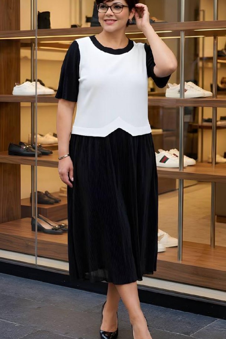 Платье комбинированное из двух тканей AO-2518A650