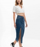 Джинсовая юбка миди с разрезом  AMU-2840A699