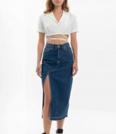 Джинсовая юбка миди с разрезом  AMU-2840A699