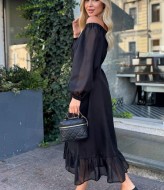 Черное шифоновое платье  SOL-2673A500