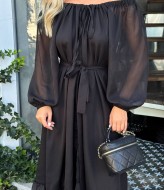 Черное шифоновое платье  SOL-2673A500