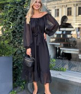Черное шифоновое платье  SOL-2673A500