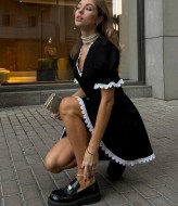 Черное платье с кружевом HOU-334A500