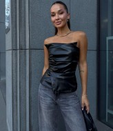 Черный кожаный корсет  COB-871A399