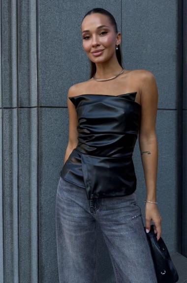 Черный кожаный корсет  COB-871A399