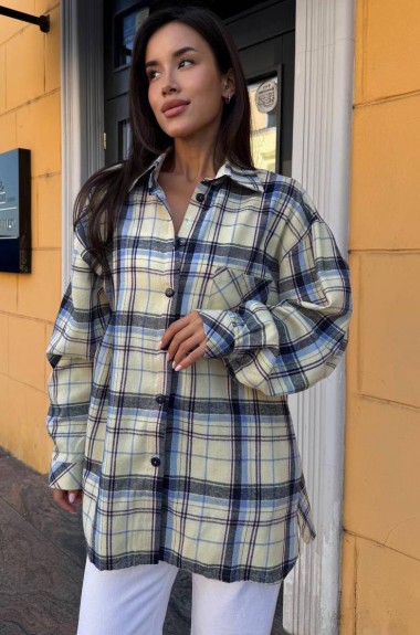 Фланелевая рубашка в клетку женская AM-3318.2A550 Фланелевая рубашка в клетку женская AM-3318.2A550