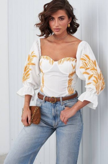 Блузка корсет с объемными рукавами AMU-5767A660 Блузка корсет с объемными рукавами AMU-5767A660